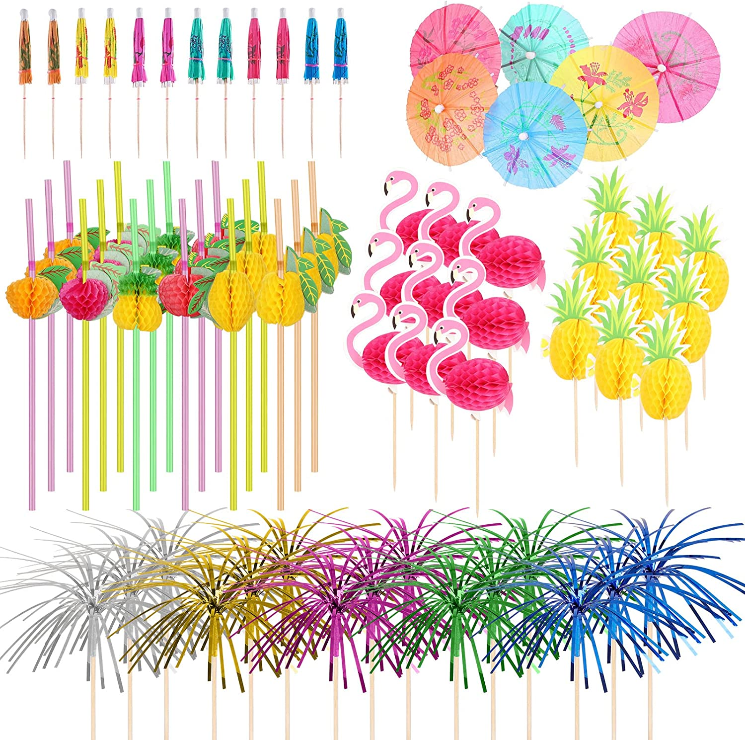 Accessories for drinks reusable party decorations with paper umbrellas tree fruit label and straws for beach cocktail sticks