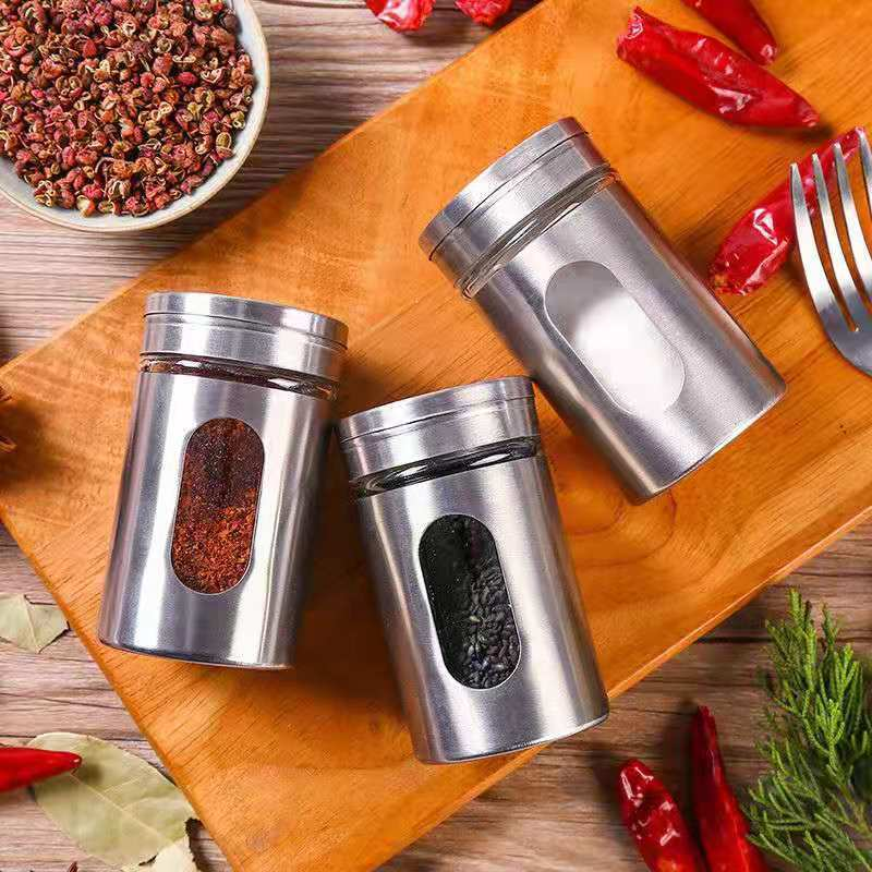 Spices organiser BBQ storage containers tins container for salt black pepper 304 stainless steel jar popular spice jars set