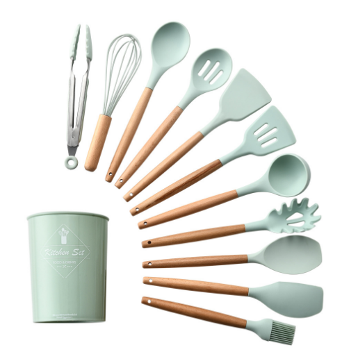 Silicone Cooking Utensil Set Chef Kitchen 11pcs Set Non-stick Heat Resistant  BPA-Free Stainless Steel Handle Tools Whisk