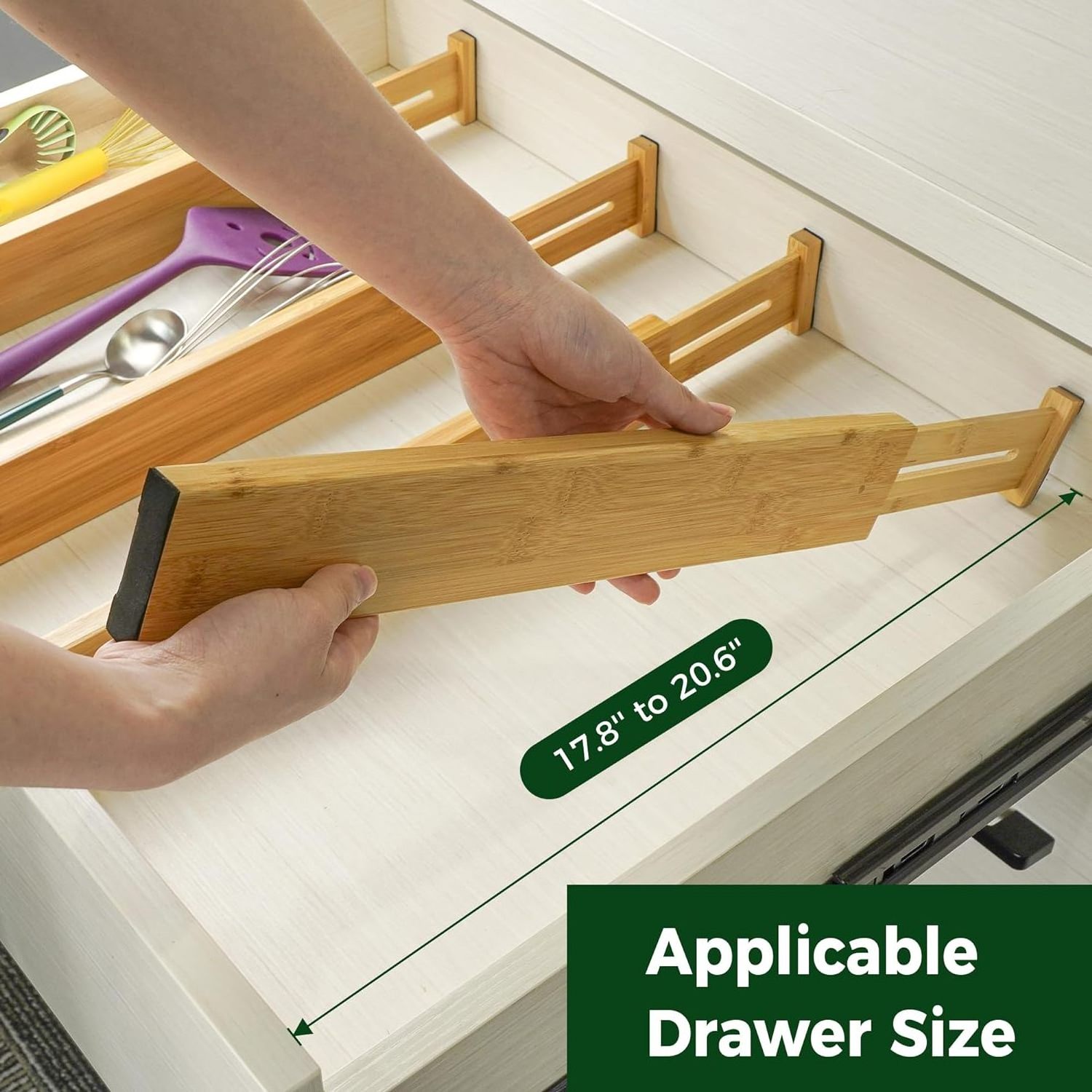 Adjustable Bamboo Drawer Dividers Desk Cabinet Dividers Drawer Organizer for Kitchen Dresser Bathroom Bedroom