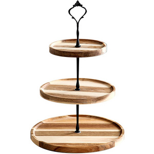 3 Tier Wood Wooden Dessert Nuts Serving Tray Round Cake Stands Three Layer Cupcake Display Stand