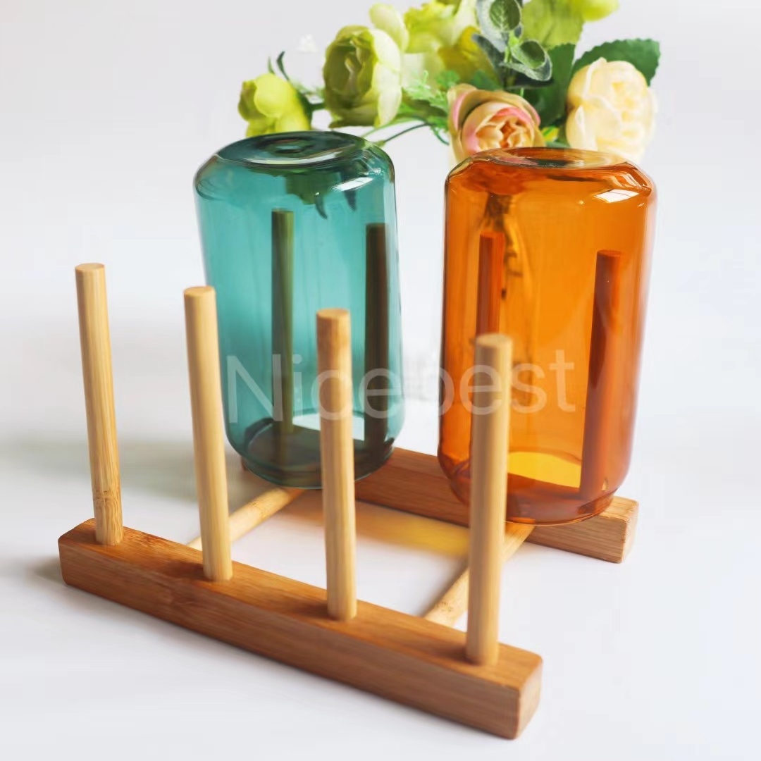 Natural Bamboo Wooden Plates Dish Rack Stand Bottle Pot Lid Cutting Board Organizer Movable Drying Holder Dishes Drainboard