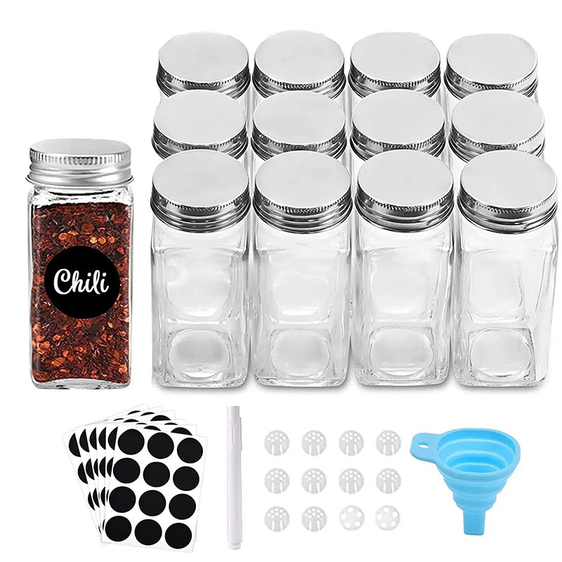 4oz Spice Bottles Empty Glass jar With Labels Seasoning Organizer Jars Labels acacia metal lid