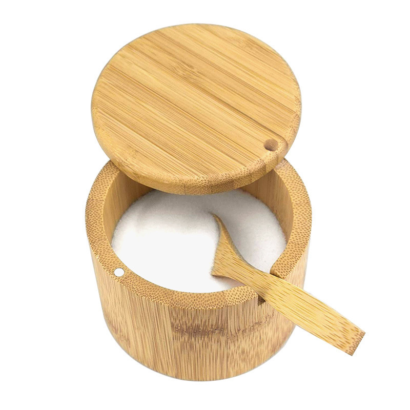 Bamboo Salt and Pepper Box Container Cellar Kitchen Wood Spice Seasoning Storage Organizer Box