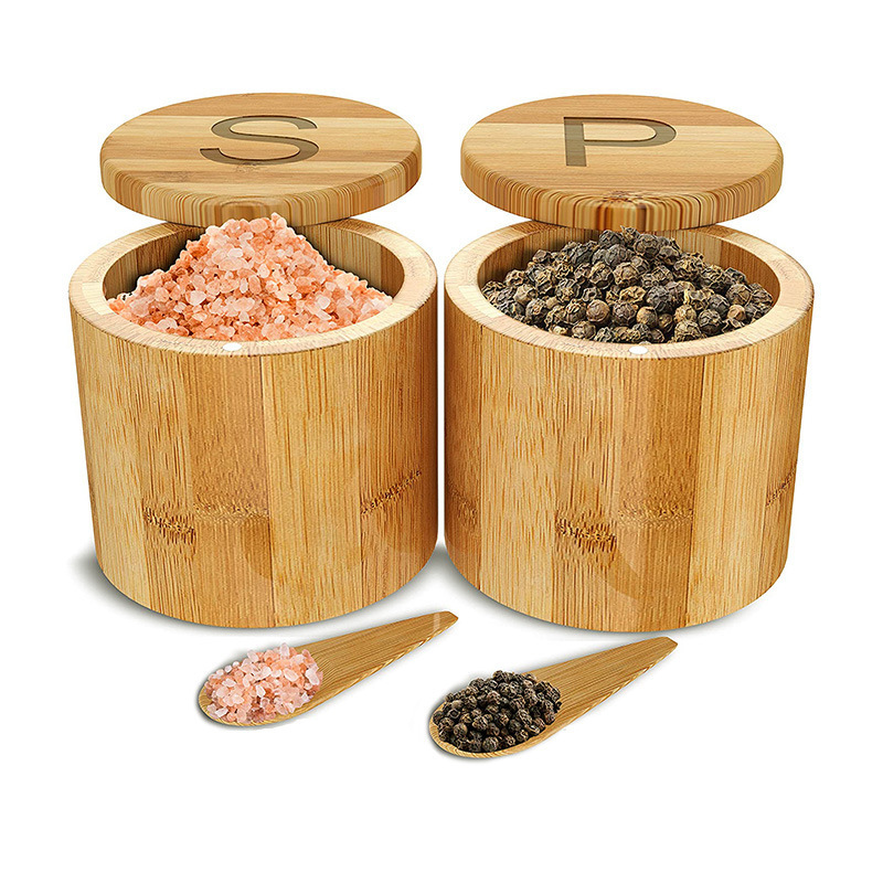 Bamboo Salt and Pepper Box Container Cellar Kitchen Wood Spice Seasoning Storage Organizer Box