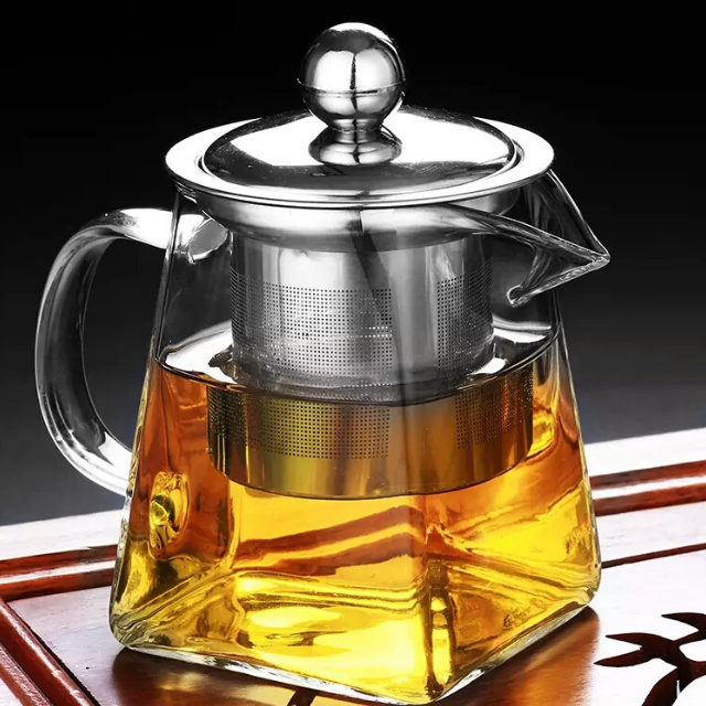 wholesale teapot with infuser stainless steel borosilicate Safe Flowering and Loose leaf clear Teapot square glass teapot