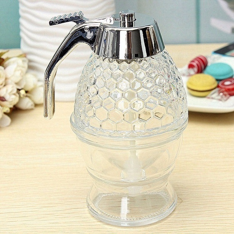 Wholesales Glass No Drip Honey Jam Syrup Dispenser Squeeze  Bottle Dispenser  Portable Kettle Honey Jar