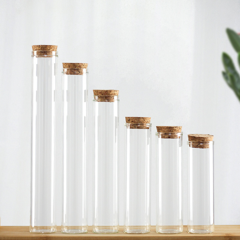 Empty Glass Test Tubes with Cork Stoppers Vial Jars Reagent Bottle Party Favors Candy Bath Salt Clear Flat Mini Glass Jars