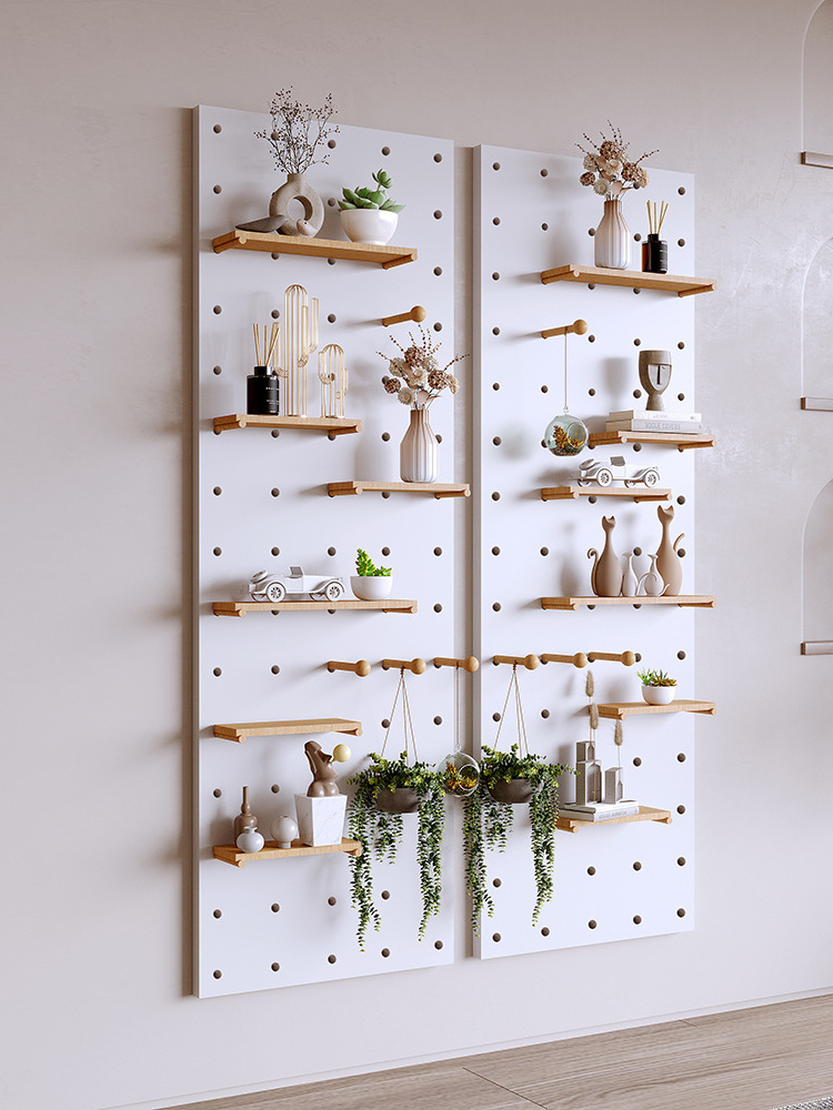 Wood Pegboard Peg Board Modular Hanging Display Wall Mount Panel Kit Organizer Shelves Hooks