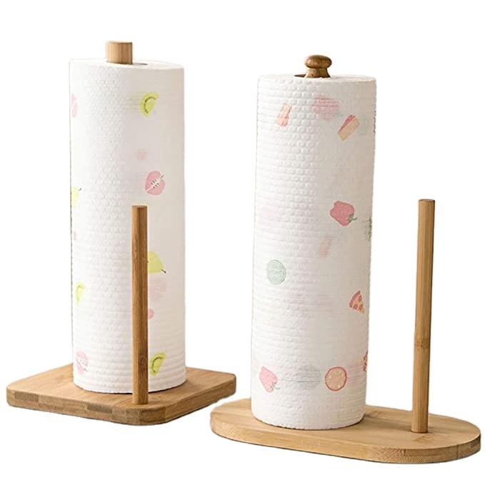 Bamboo wooden Paper Towel Holder Kitchen Paper Hanger Rack Countertop Towel Roll Stand Organizer