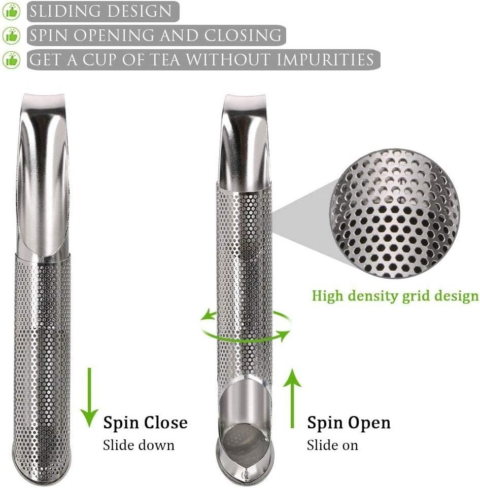 Portable Food-Grade 304 Stainless Steel Tea Filter Infuser Silver Mesh Pipe Shape Steeper Strainers for Loose Tea & Herb Kitchen