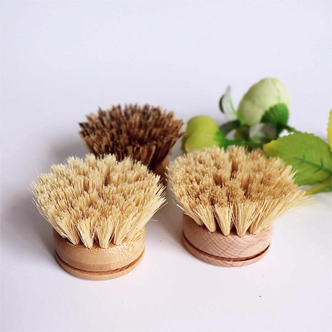 Eco Friendly  Bamboo Palm Pot Brush long handle Tampico Fiber Durable Scrub Sisal Bristles Wooden Washing Dish Scrubber Brush