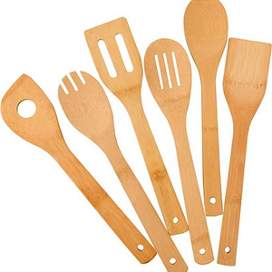 Kitchen Accessories Burned Wooden wood Kitchen Utensils Cooking Set Organic Bamboo Slotted Spoons Turners Carved Spatulas