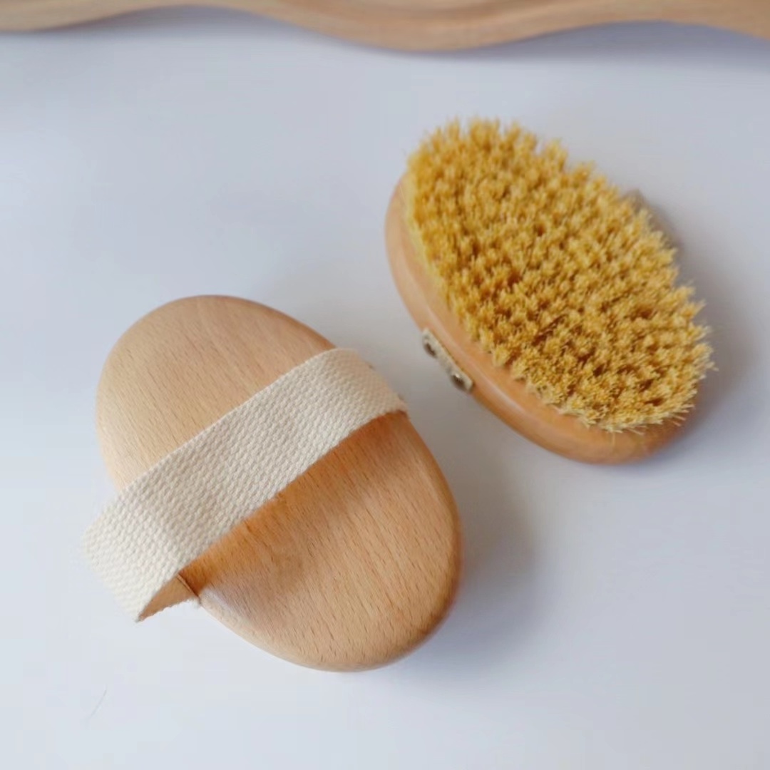 Natural Wooden Shower Washer with Long Handle and bath brush heads exfolaiting body scrubber Dry Brush Body Brush