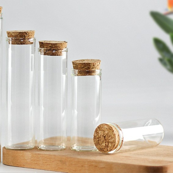 Empty Glass Test Tubes with Cork Stoppers Vial Jars Reagent Bottle Party Favors Candy Bath Salt Clear Flat Mini Glass Jars