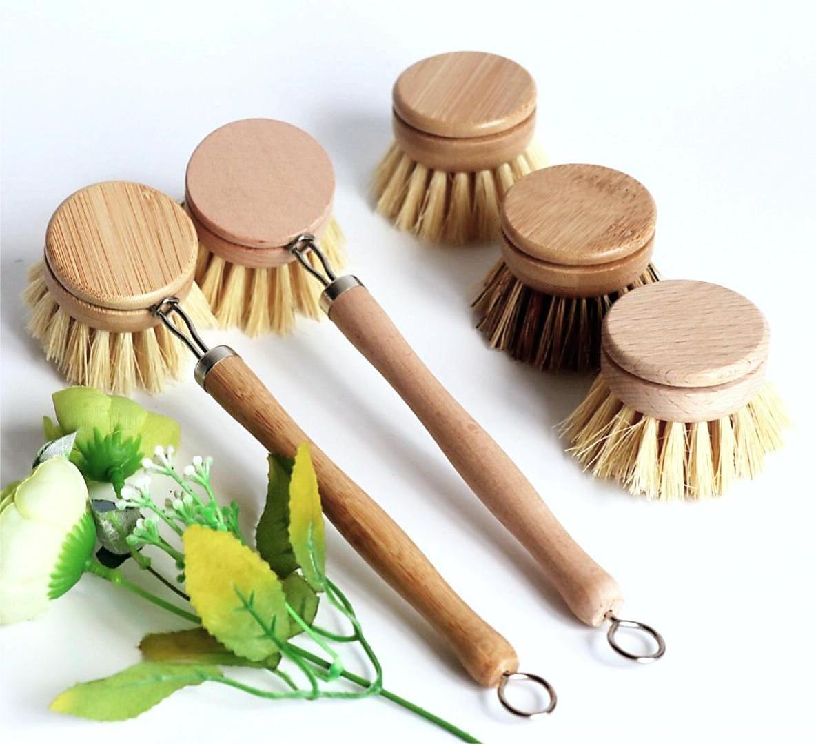 Eco Friendly  Bamboo Palm Pot Brush long handle Tampico Fiber Durable Scrub Sisal Bristles Wooden Washing Dish Scrubber Brush