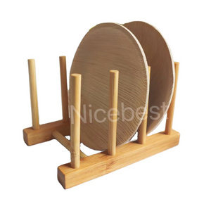 Natural Bamboo Wooden Plates Dish Rack Stand Bottle Pot Lid Cutting Board Organizer Movable Drying Holder Dishes Drainboard