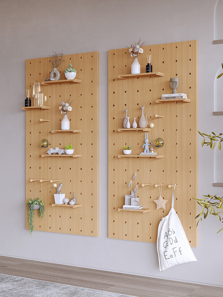 Wood Pegboard Peg Board Modular Hanging Display Wall Mount Panel Kit Organizer Shelves Hooks