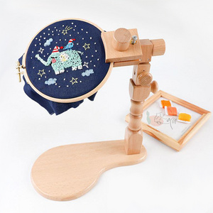 Adjustable Embroidery Hoop Stand Beech Wood Rotated Tabletop Hands-Free Needlework Craft Cross Stitch Stand Lap