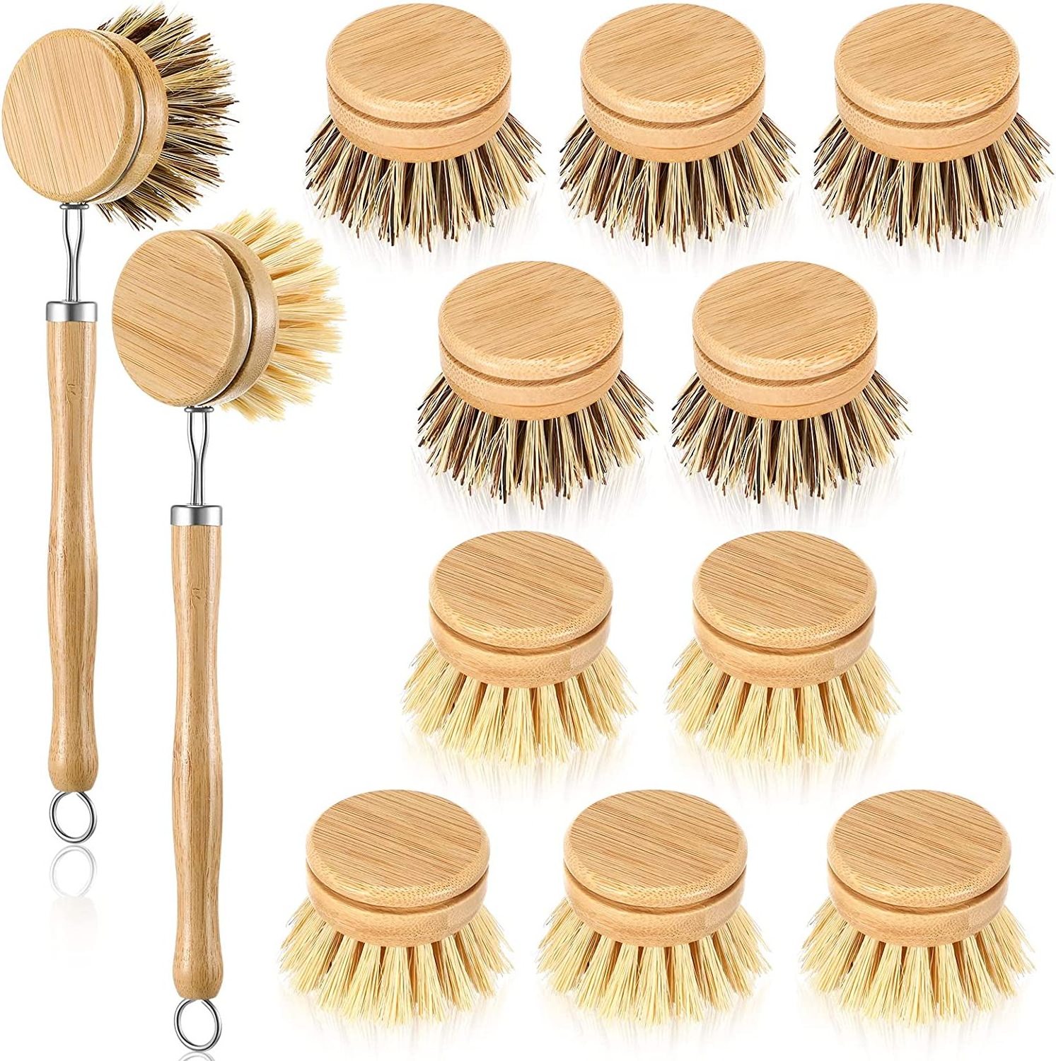 Eco Friendly  Bamboo Palm Pot Brush long handle Tampico Fiber Durable Scrub Sisal Bristles Wooden Washing Dish Scrubber Brush