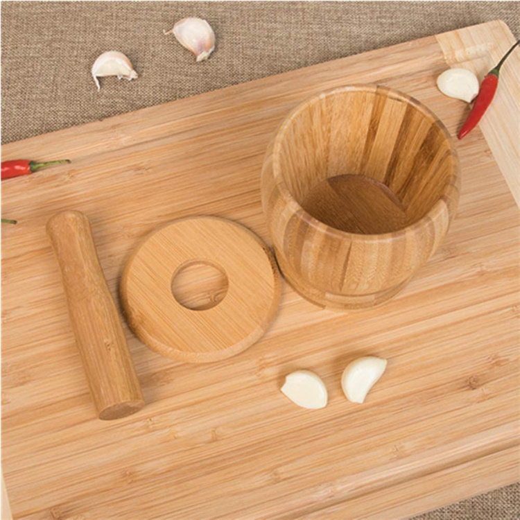 Bamboo Wooden Mortar and Pestle Set With Lid Manual Spice Nuts Grinder Herbal Crusher Grinding Bowl For Garlic, Pepper, Ginger