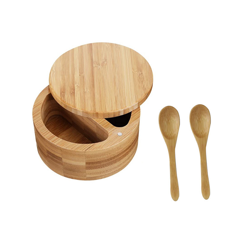 Bamboo Salt and Pepper Box Container Cellar Kitchen Wood Spice Seasoning Storage Organizer Box