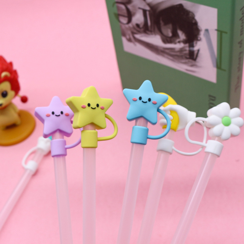 Wholesale Reusable 10mm Straw Cover Caps flower Cute cloud Silicone Straw Topper  8mm straw tip covers