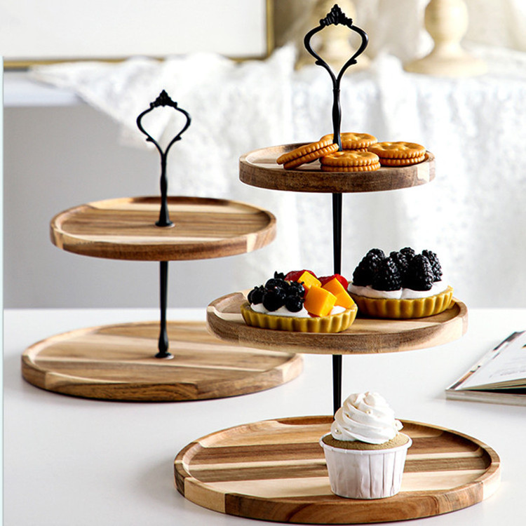 3 Tier Wood Wooden Dessert Nuts Serving Tray Round Cake Stands Three Layer Cupcake Display Stand