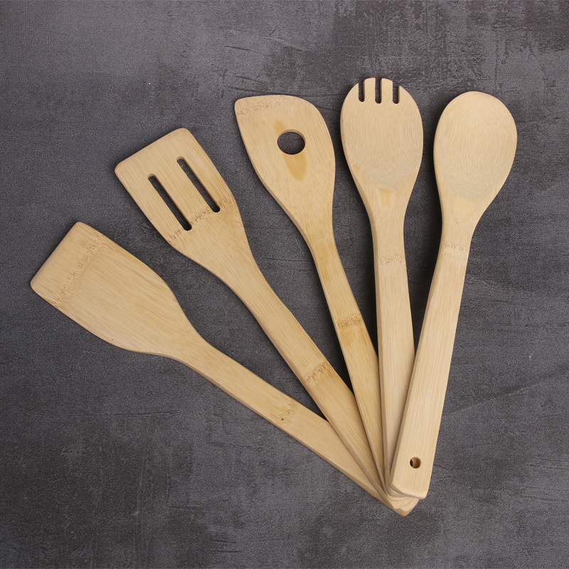 Kitchen Accessories Burned Wooden wood Kitchen Utensils Cooking Set Organic Bamboo Slotted Spoons Turners Carved Spatulas