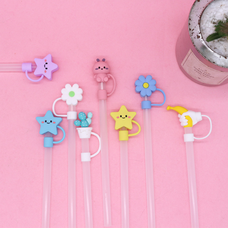 Wholesale Reusable 10mm Straw Cover Caps flower Cute cloud Silicone Straw Topper  8mm straw tip covers