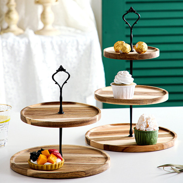 3 Tier Wood Wooden Dessert Nuts Serving Tray Round Cake Stands Three Layer Cupcake Display Stand