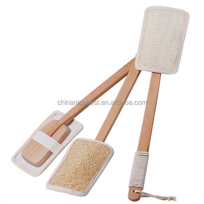 Natural Back Scrubber for Shower Bath Body Brush Exfoliating Loofah Luffa Loofa Sponge Exfoliator with Long Wooden Handle