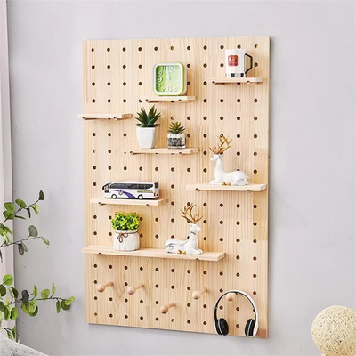 Wood Pegboard Peg Board Modular Hanging Display Wall Mount Panel Kit Organizer Shelves Hooks