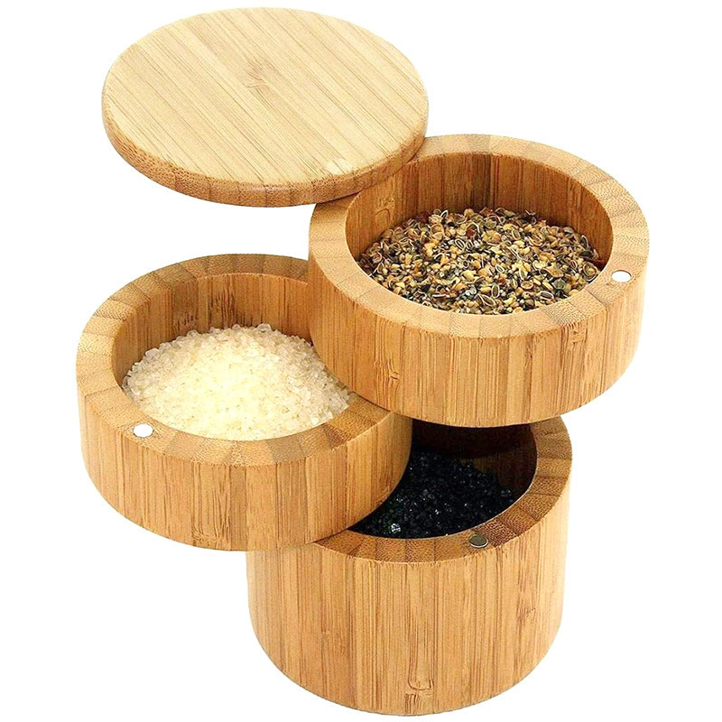 Bamboo Salt and Pepper Box Container Cellar Kitchen Wood Spice Seasoning Storage Organizer Box