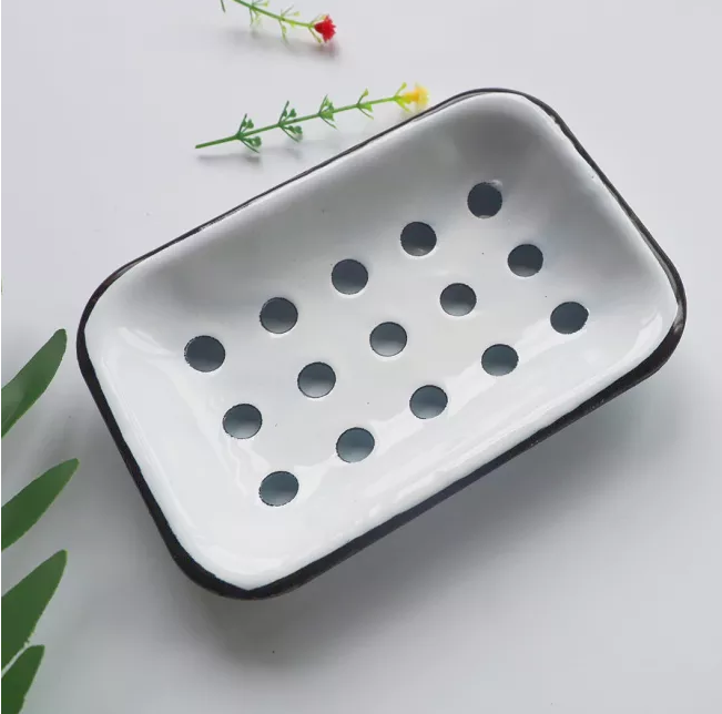 Enamel Soap Dish With Removable Drip Tray And Drainage holes Enamelware Vintage Soap Holder Self Draining Bar Soap Saver