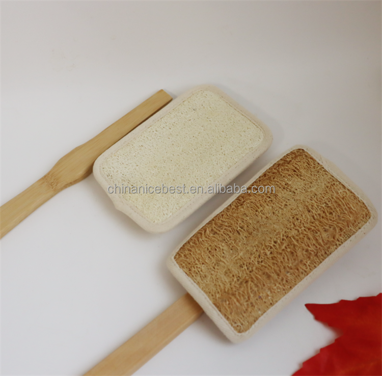 Natural Back Scrubber for Shower Bath Body Brush Exfoliating Loofah Luffa Loofa Sponge Exfoliator with Long Wooden Handle