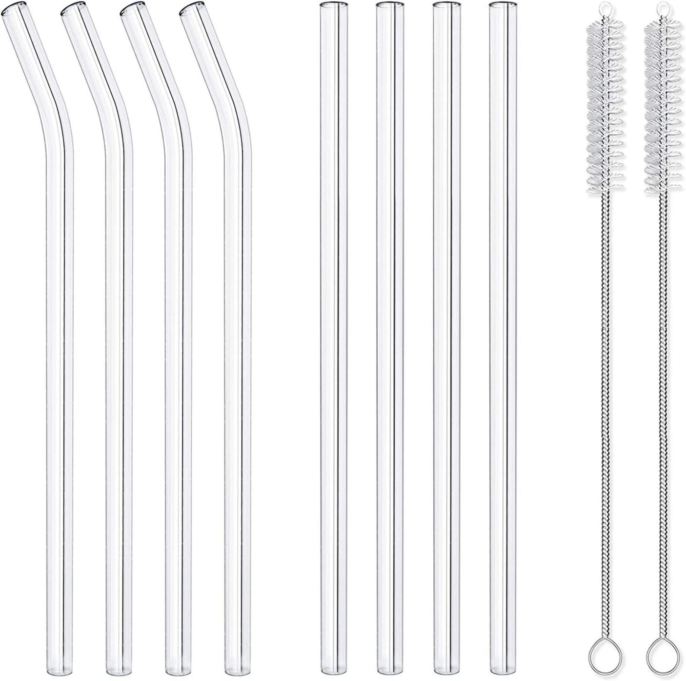 Eco-Friendly Glass Smoothie Straws bulk Sturdy Long Reusable straight  bent short Clear shatter resistant  Drinking Straws