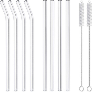 Eco-Friendly Glass Smoothie Straws bulk Sturdy Long Reusable straight  bent short Clear shatter resistant  Drinking Straws