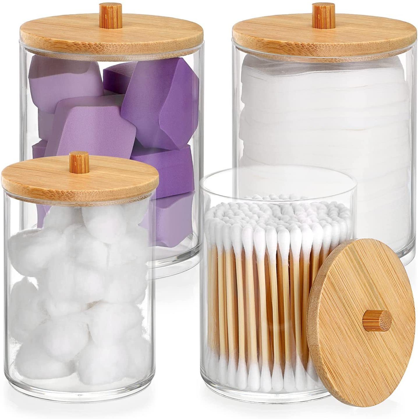 Clear Plastic Acrylic Qtip Cotton Buds Ball  Dispenser Qtips Holder Bathroom Container bamboo Wood Lids Cotton Swab Pads holder