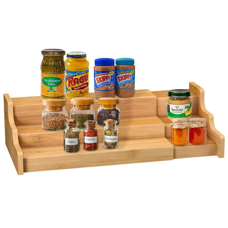 Expandable Bamboo Spice Rack Seasoning Organizer Display Shelf For Kitchen Storage Cabinet Countertop