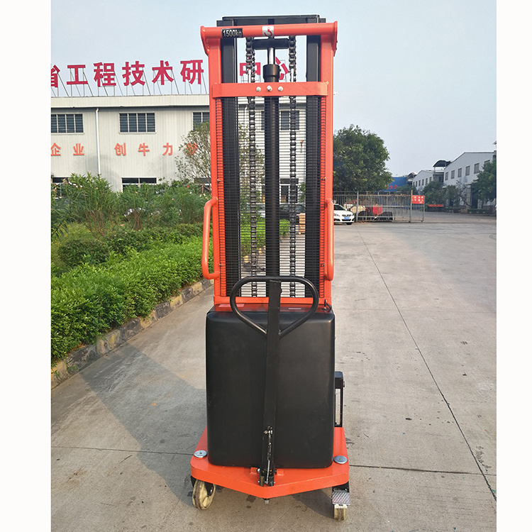 NIULI warehouse semi automatic electric powered fork stacker 1.5ton 3meter  semi-electric pallet stacker for material handling