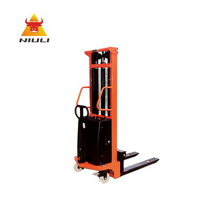 NIULI warehouse semi automatic electric powered fork stacker 1.5ton 3meter  semi-electric pallet stacker for material handling