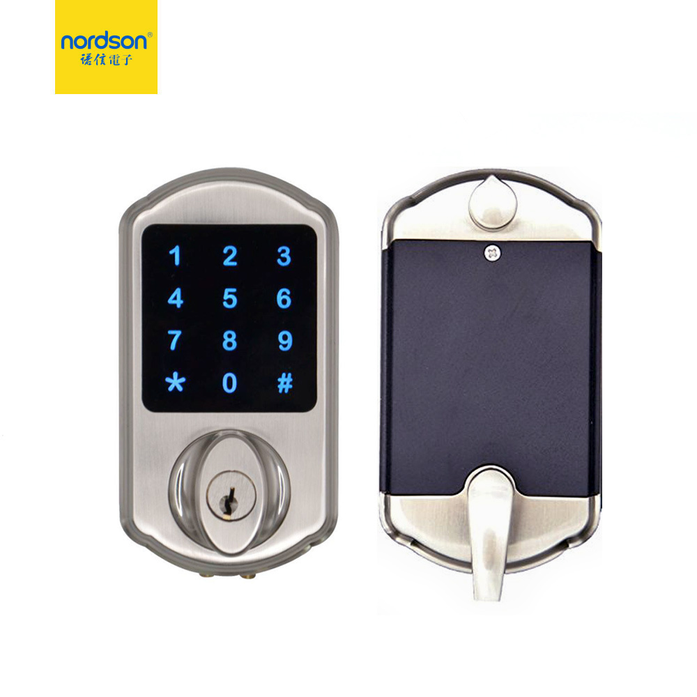 Nordson LED touch screen standalone card reader electric smart digital lock with mechanical key for wooden metal door