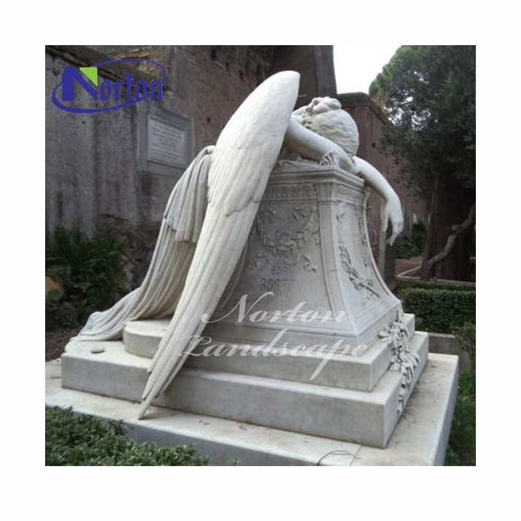 Custom Modern Outdoor Hand Carved Natural Stone Marble weeping angel garden statue angel of grief