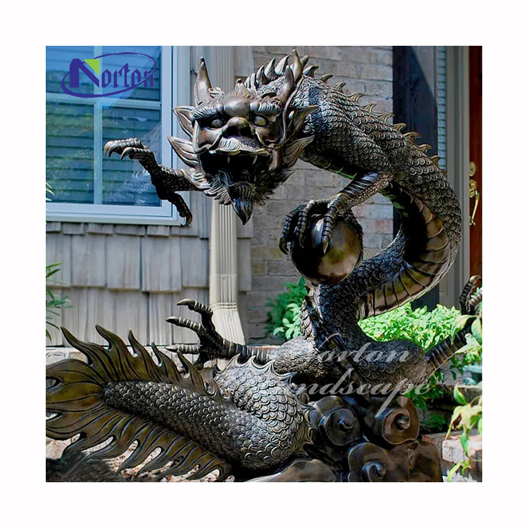 Outdoor Garden Decor Life Size Bronze Brass Metal Crafts Chinese Dragon Statues Sculpture Water Fountain