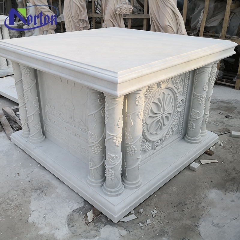 Modern Home Decoration Marble Church Altar Table Chinese Manufacturers Hand Carved White Customized Size CN21-102504 1 Piece