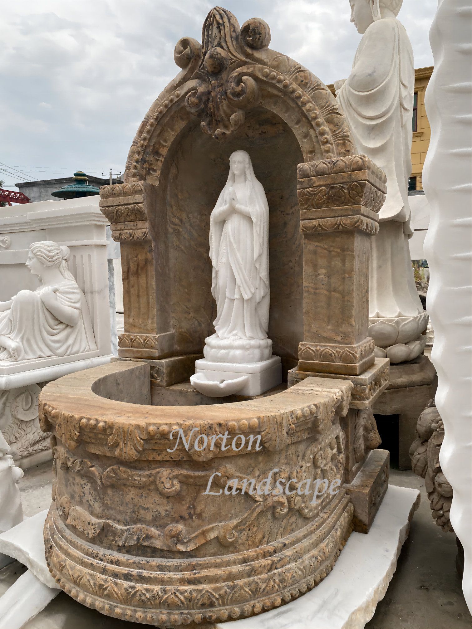 Outdoor Decoration Garden Marble Virgin Mary Water Fountain with Religious Blessed Virgin Mary Sculpture Stone Water Feature