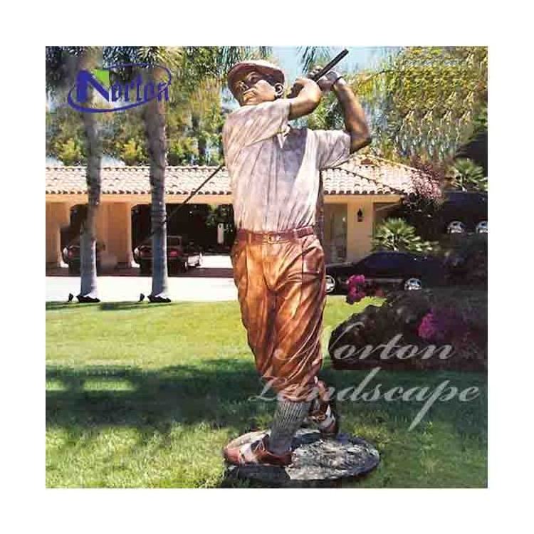 Outdoor Garden Decorative Metal Figure Bronze Brass Boy Golf Ball Club Player Statue Sculptures