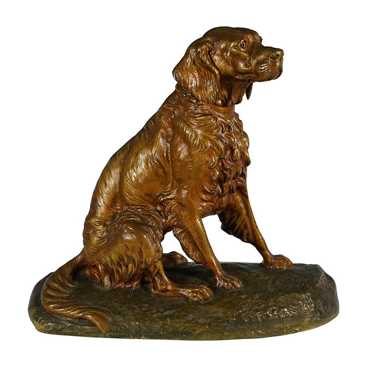 Modern outdoor garden animal decorative life size bronze Dog holding a branch statue sculpture