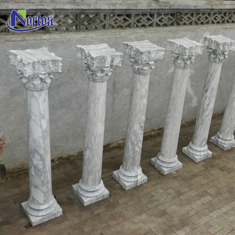 Natural hand carved decorative round stone solid arabescato white marble Roman column and pillar